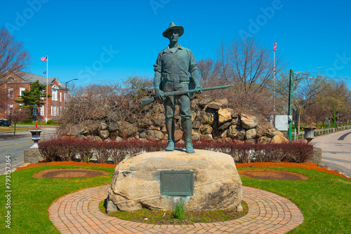 Civil War Memorial Monument on Town Common in historic town center of Wakefield, Middlesex County, Massachusetts MA, USA. 