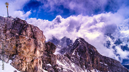 Clouds rise over the summit of The Zugspitze,2962 m above sea level,the highest peak in Germany, lying south of the town of Garmisch-Partenkirchen in Bavaria, Germany
