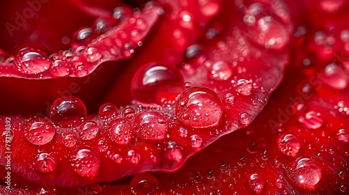 Macro photography of red rose petals with water droplets