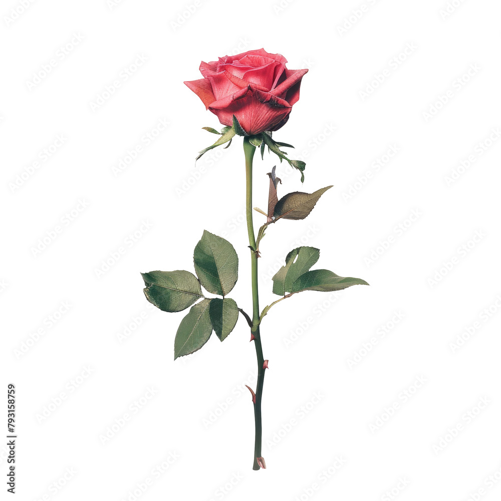 An exquisite rose flower stands gracefully alone against a transparent background An exquisite rose flower stands gracefully alone against a transparent background