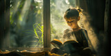 A kid boy reading a book