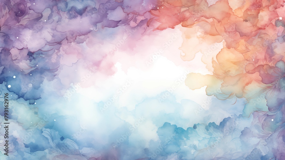 Fototapeta premium Abstract Watercolor Painting of a Whimsical Sky with Pastel Colored Clouds