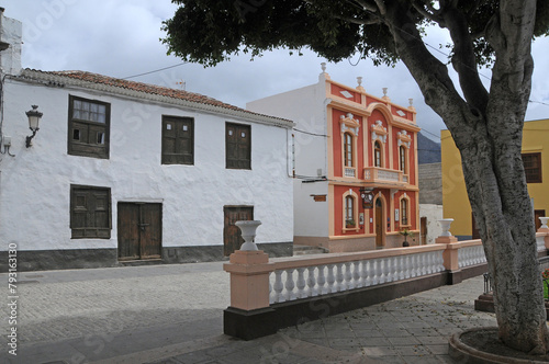 Plaza y casas en el centro urbano de Buenavista del Norte en la isla de Tenerife, Canarias photo
