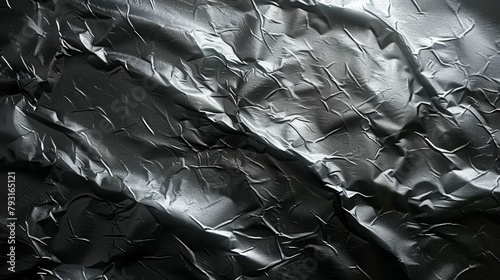  a black and white photograph depicts tin foil, apparently severed into fragments photo