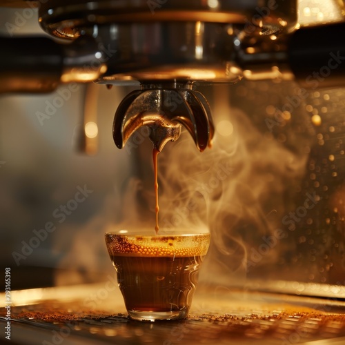  A tight shot of pouring coffee into a mug, steam escaping from the surface above