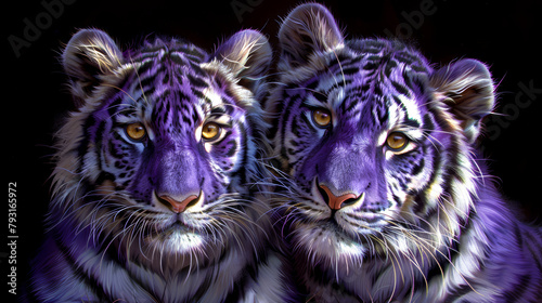 Two purple tigers with yellow eyes © weerasak