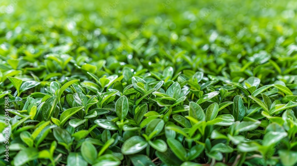 A tight shot of a green field dotted with plants and their leafy foreground, blurring into a sea of grassy background A tight shot of a green field dotted with plants and their leafy foreground, blurring into a sea of grassy background