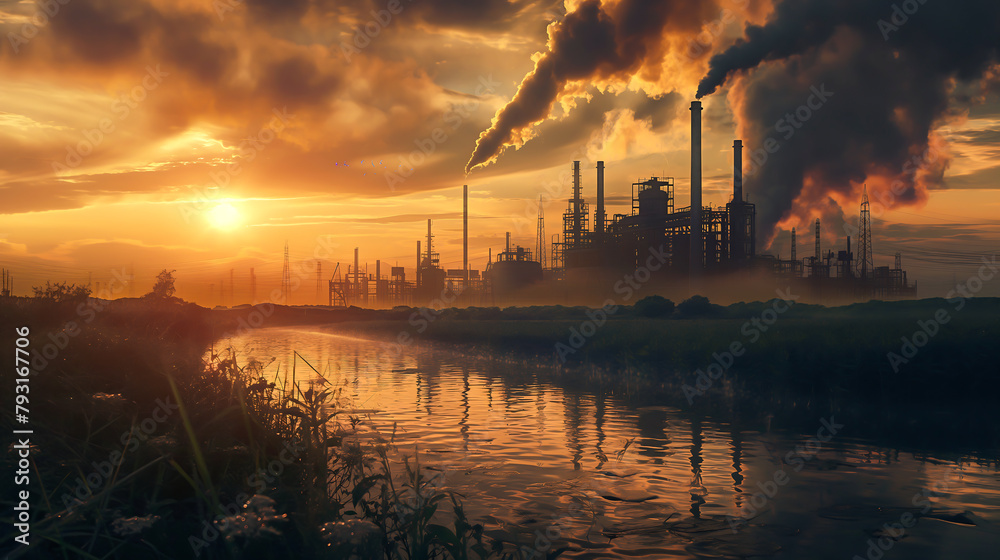 Global warming, a boiling world and hotter climate change. Industrial factories are the cause of global warming by releasing greenhouse gases Global warming, a boiling world and hotter climate change. Industrial factories are the cause of global warming by releasing greenhouse gases