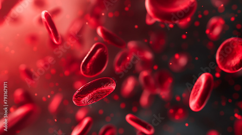 Red blood cells flowing in a vessel  3D illustration  Red blood cells or corpuscle flowing in a blood vessel. Medical or biology concept