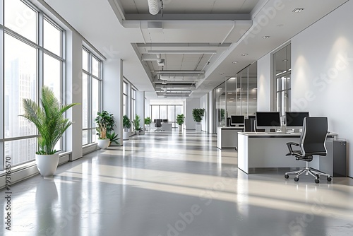 Modern office interior with minimalist workstations  Business Interior Design  work place.