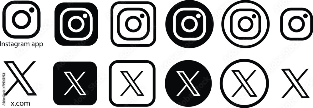 Instagram, X, twitter logo icons set. New social media platform. New