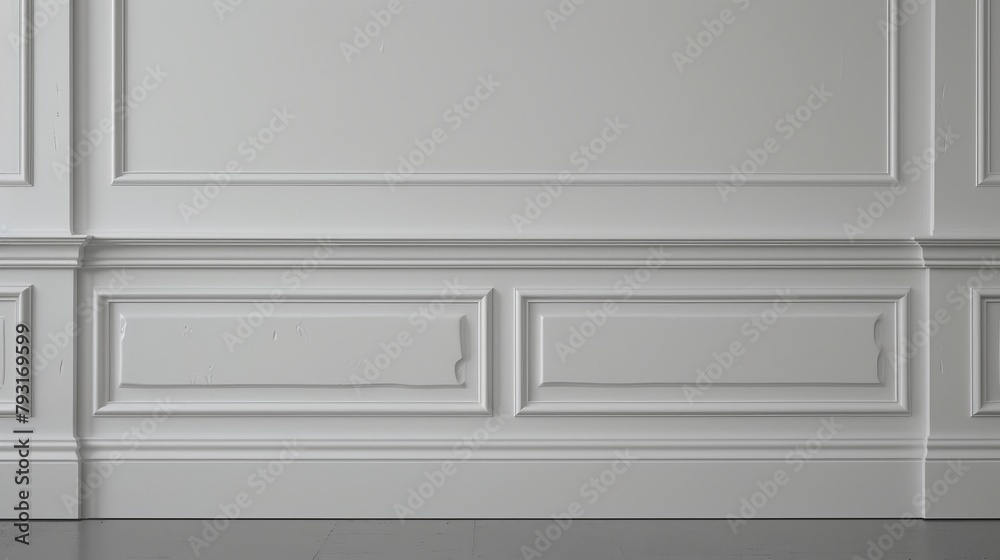 white paneling dominates, a clock sits beside it white paneling dominates, a clock sits beside it