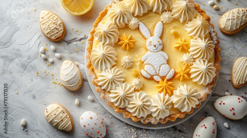 Homemade Mazurka cake as perfect Easter card. Lemon curd cake for Easter. copy space for recipe