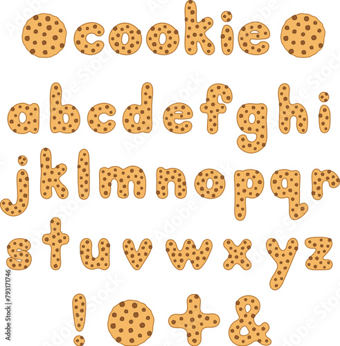 Lowercase Chocolate Chip Cookie Letter Alphabet Graphic Font Clipart Set