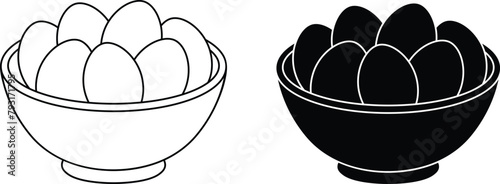 Bowl of Eggs for Baking Clipart Set - Outline and Silhouette