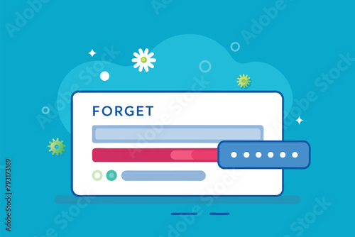Computer monitor displaying the word forget representing a forgotten password in a simple and minimalist design, Forgot password, Simple and minimalist flat Vector Illustration