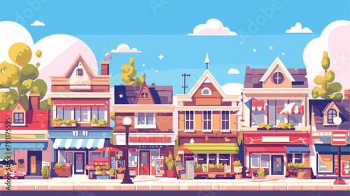 Vector cartoon cute suburban countryside street of