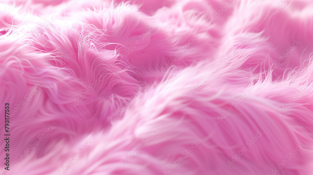 Pink fur texture top view. Pink sheepskin background.