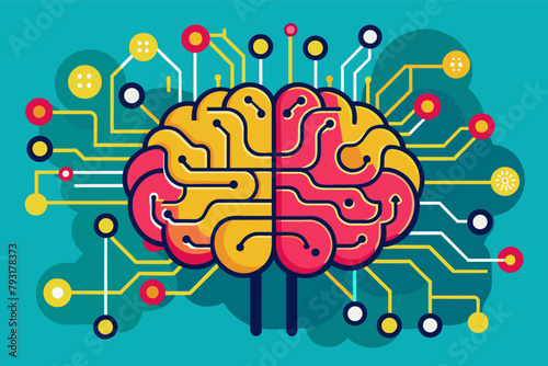 A brain shaped like a computer motherboard, with electrical impulses symbolizing complex thought processes.