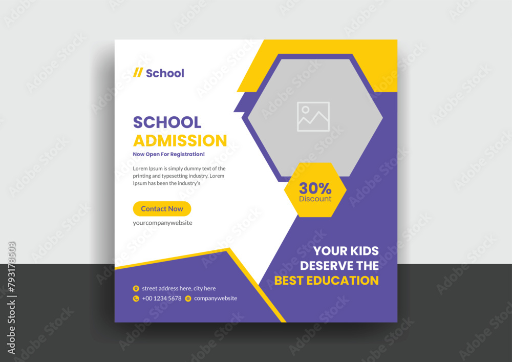 School education admission social media post & back to school web banner template School education admission social media post & back to school web banner template