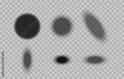 Set of round and oval shadows isolated on transparent background