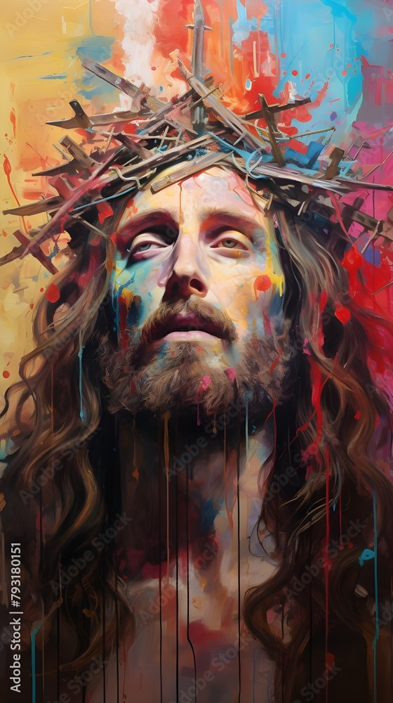 A painting of jesus with a Crown of thorns, Generative AI