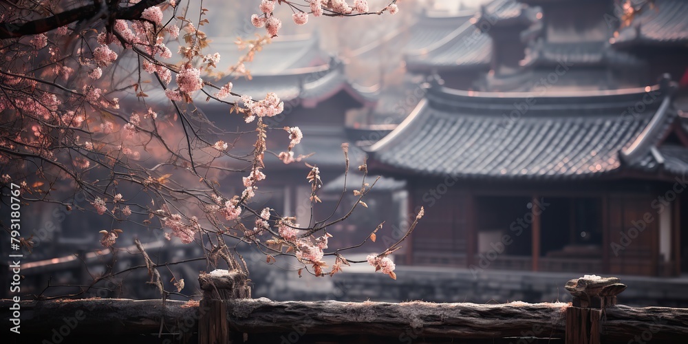 Φωτογραφία Ancient asian japanese chinese old vintage retro town city building temple with