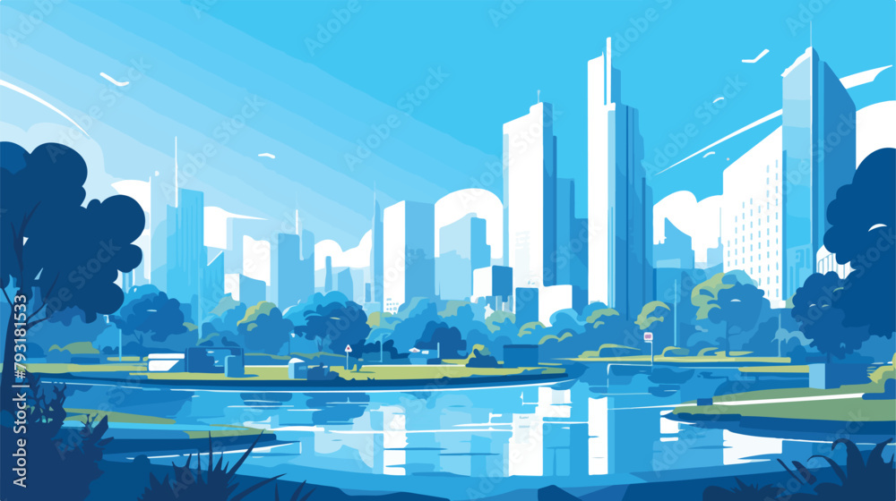 Vector cartoon illustration of a modern empty city