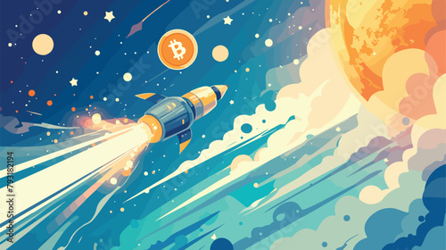 Vector Cartoon illustration of comet with bitcoin s photo