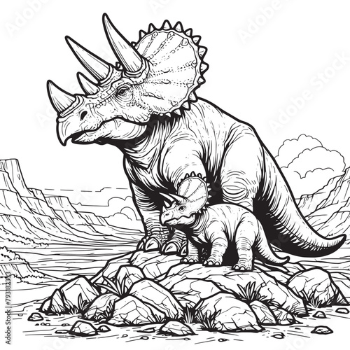 Coloring Page Outline of the Triceratops Dinosaur. Coloring Book page for kids. outline vector illustration isolated on a white background