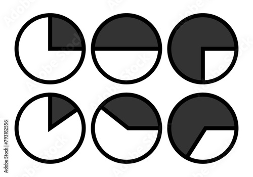 Hoja de iconos negros de gráfico circular con porciones.