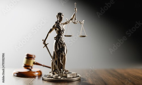Legal Concept: Themis is the goddess of justice and the judge's gavel hammer as a symbol of law and order © Sikov