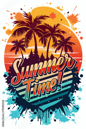 beautiful retro graphics with the words "summer time" and a palm tree