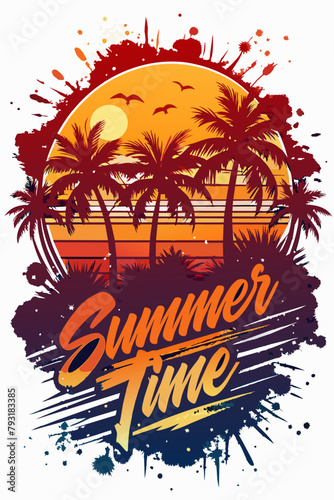 beautiful retro graphics with the words "summer time" and a palm tree