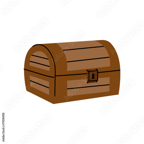 A modern simple illustration of a wooden treasure chest.
