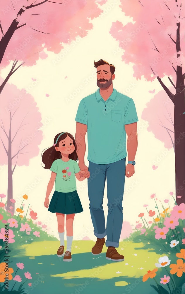 Father walking on nature with his little daughter. Father walking on nature with his little daughter.