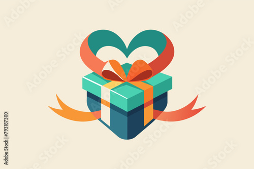 A classic gift box icon redesigned with a ribbon flowing into a heart shape, symbolizing generosity and love.