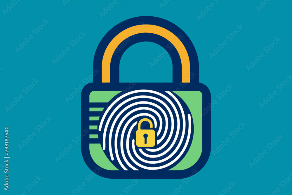 A classic lock icon reimagined with a fingerprint pattern, representing security and individuality. A classic lock icon reimagined with a fingerprint pattern, representing security and individuality.
