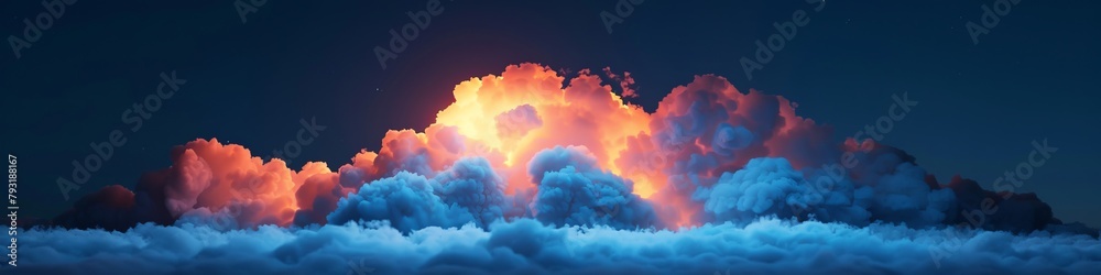 Fototapeta premium white cloud with neon light in the sky.