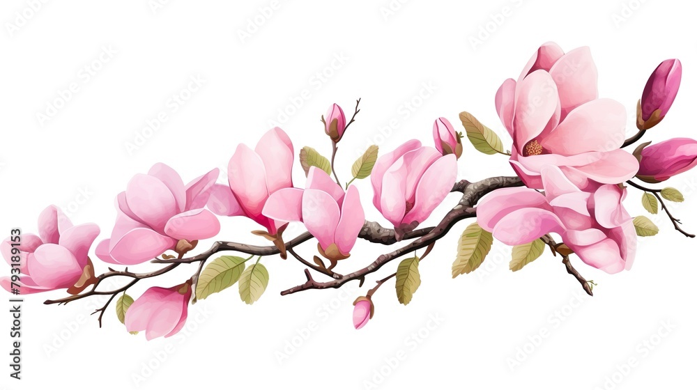 Exquisite hand-painted pink magnolia branch artwork against a neutral cream background
