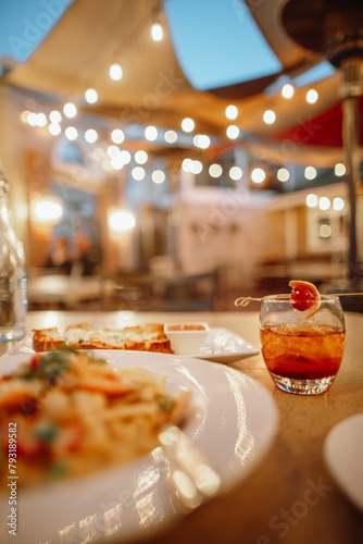 Cocktail With Meal and Appetizer