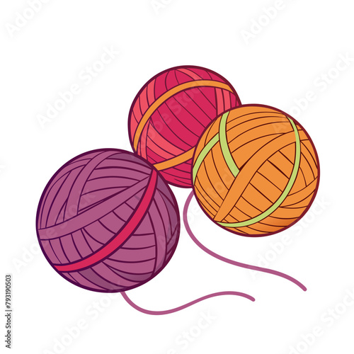 Balls of yarn with knitting needles. Clews, skeins of wool. Tools for knitwork, handicraft, crocheting, hand-knitting