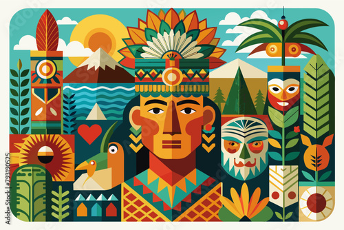 A collage template inspired by tribal art and indigenous cultures