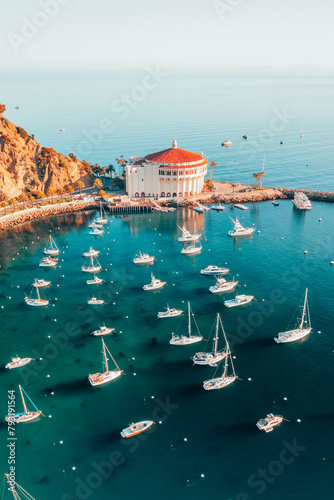 Vertical Colorful Seascape of Marina and Skyline