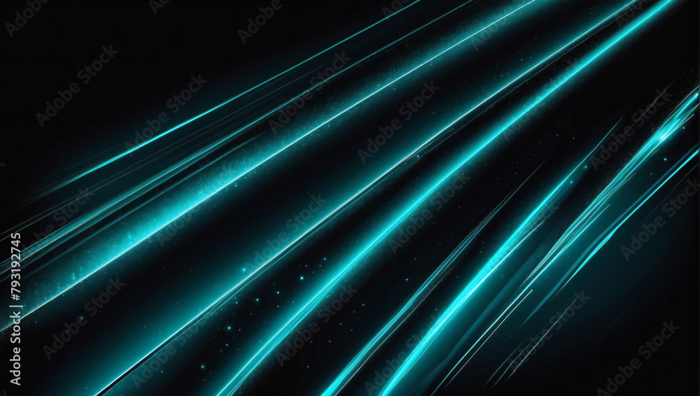 Abstract Elegant Diagonal Striped Turquoise Light Sparking through Black Background