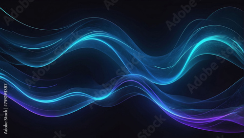 Abstract Blue Neon Light Waves Background