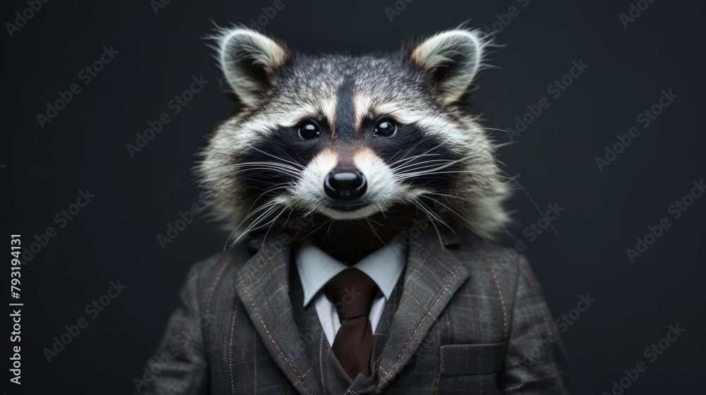 Obraz premium Elegantly dressed raccoon in business attire