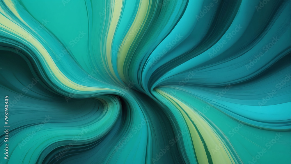 Abstract Liquid Background with Vertical Flow, Swirling Shades of Green and Turquoise