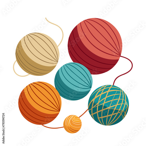 Balls of yarn with knitting needles. Clews, skeins of wool. Tools for knitwork, handicraft, crocheting, hand-knitting