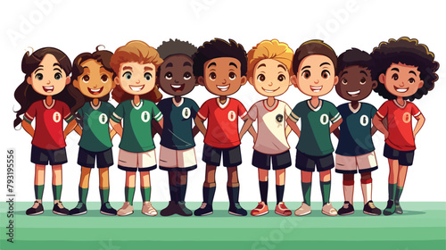 Vector Cartoon school football soccer kids team in
